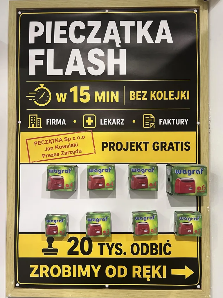 Pieczątki FLASH wykonywane na miejscu w punkcie MAXTWIN Bydgoszcz
